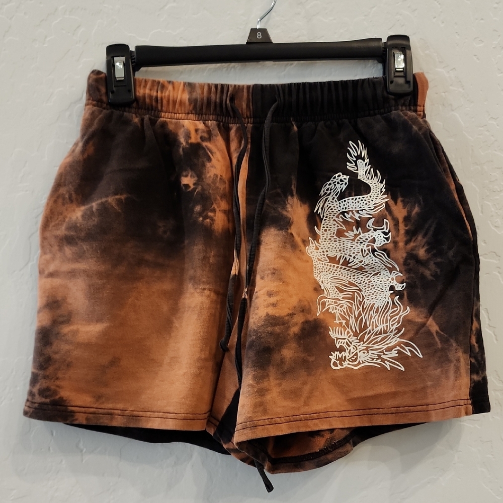 SHEIN Men's Brown Tie-Dye Dragon Shorts